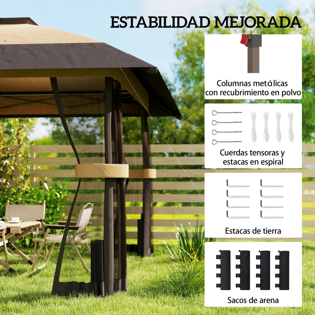 Tenda da Giardino Pieghevole ¨C zephmum ¨C 4x4 m, 4 Laterali, Colore Cachi