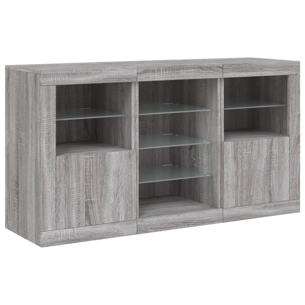 Credenza con Luci LED-Buffet-Armadio da cucina Grigio Sonoma 123x37x67 cm 554883