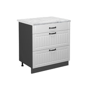 Mobiletto base per cucina Fame-Line Bianco rustico/Antracite 80 cm con 3 cassetti, PL Marmo Vicco