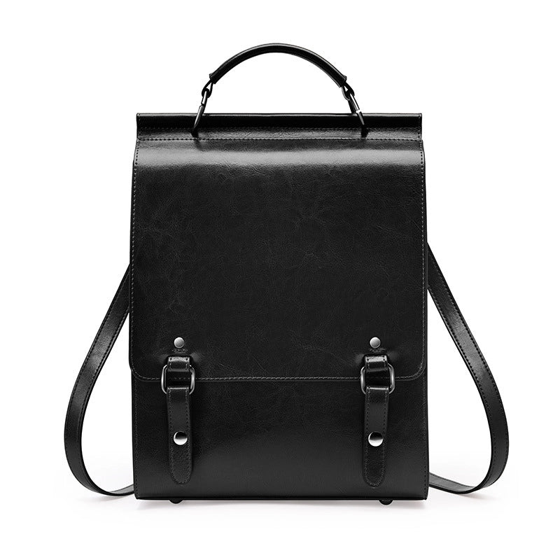 Zaino in vera pelle stile British College, nero