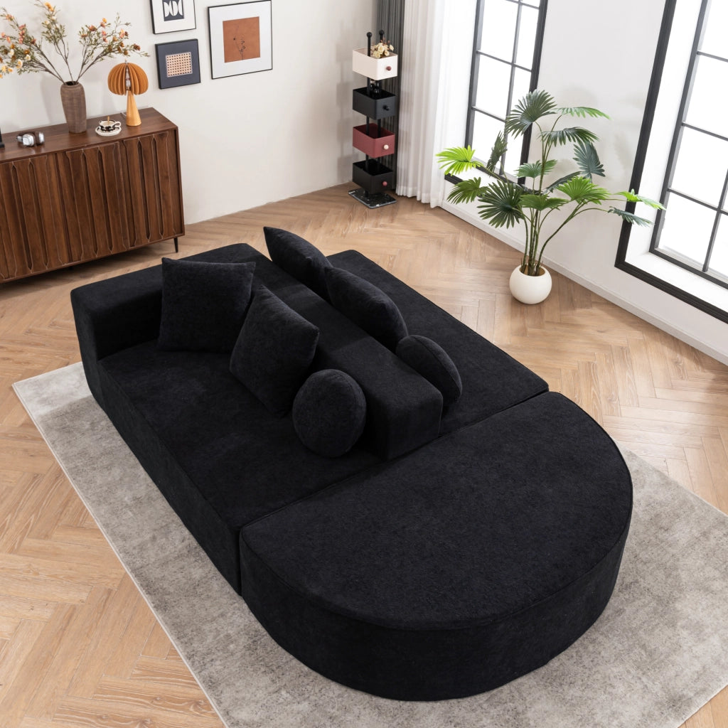 DIVANO MODULARE SENZA MONTAGGIO IN CHENILLE NERO