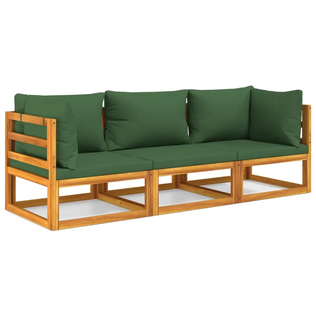 Set Salotto da Giardino 3pz con Cuscini Verdi in Legno Massello 3155314