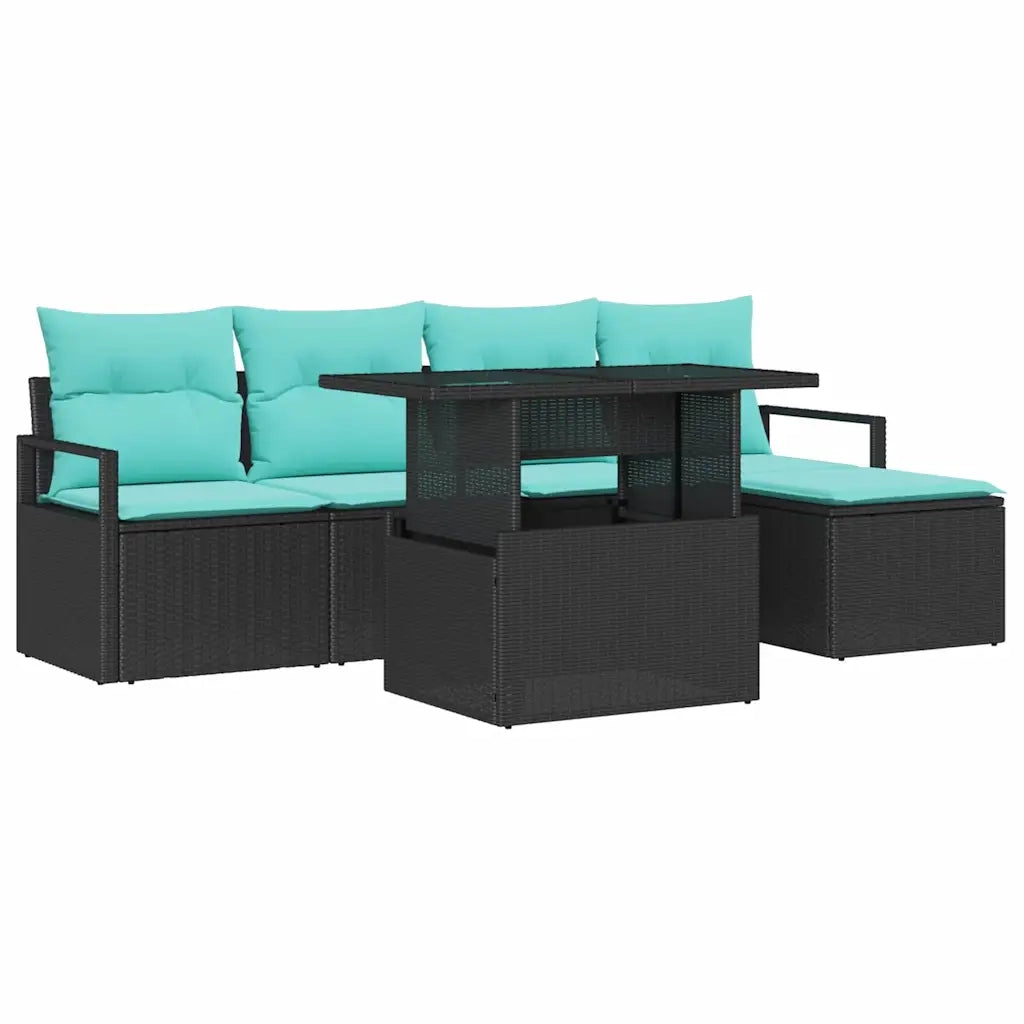 Set Divano da Giardino con cuscino 6 pcs Nero e blu