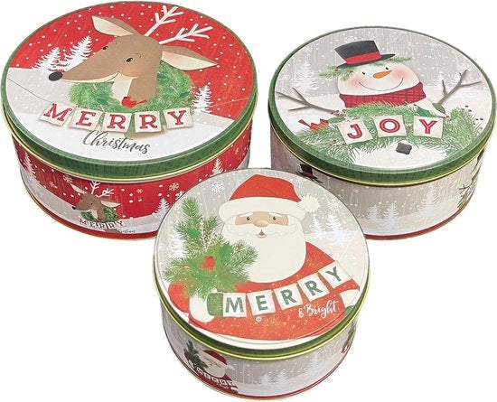 Tromba di Natale in Metallo - Scatola di conservazione nostalgica per biscotti e snack - Set da 3