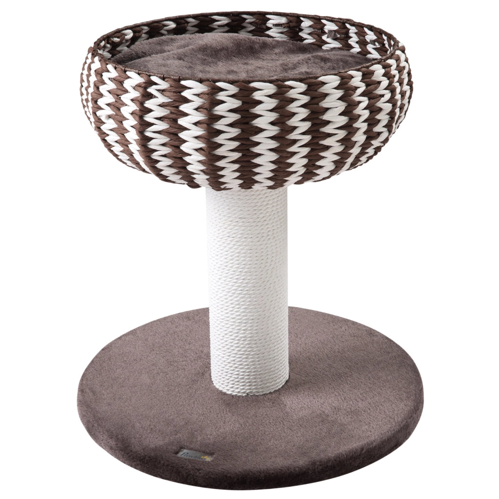 Torre Riscatore per Gatti con Letto e Cuscino ¨C Zephmum ¨C 50x50x52 cm Marrone e Bianco