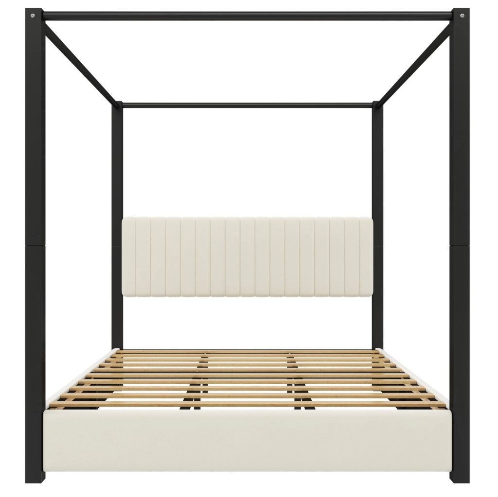 Letto matrimoniale a baldacchino 180x200 cm beige e nero
