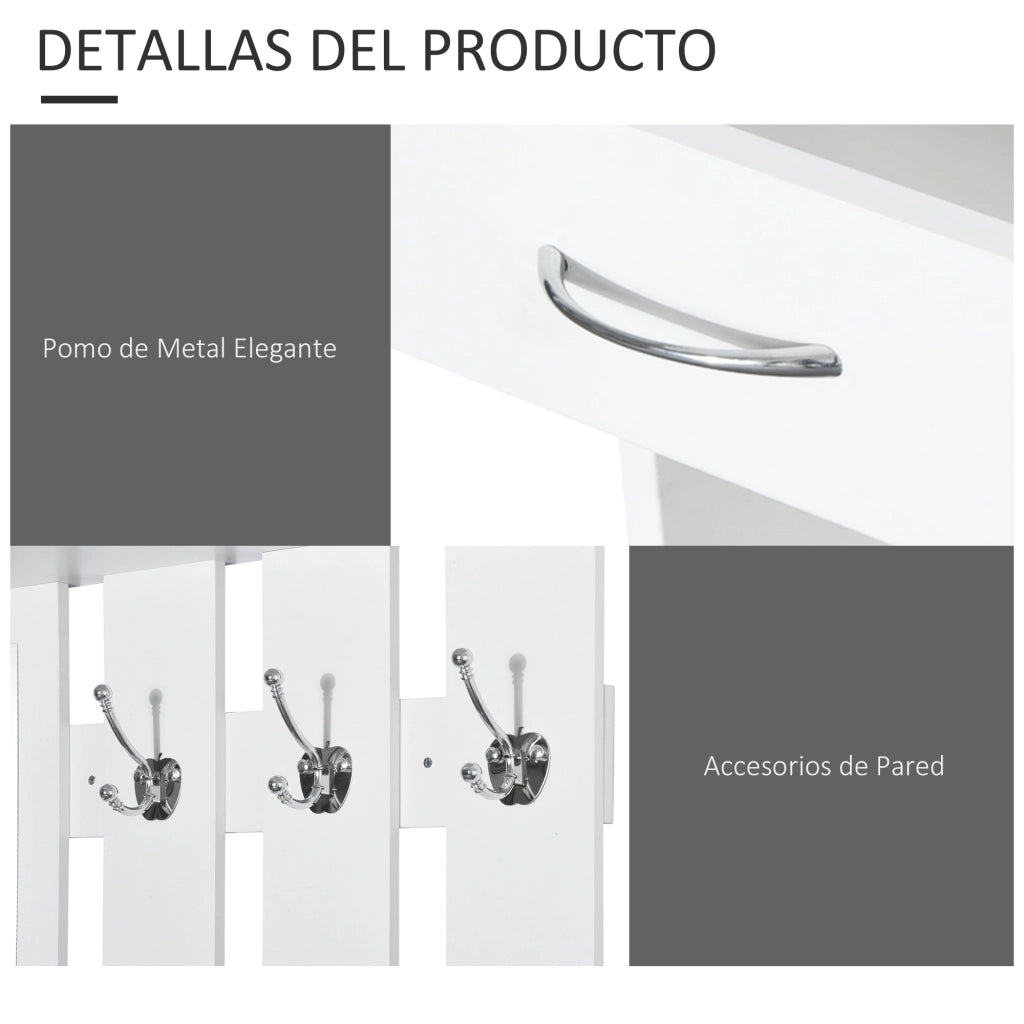 Mobile Ingresso con Specchio Appendiabiti e Scarpiera ¨C Zephmum ¨C 2 Pezzi 6 Ganci Bianco