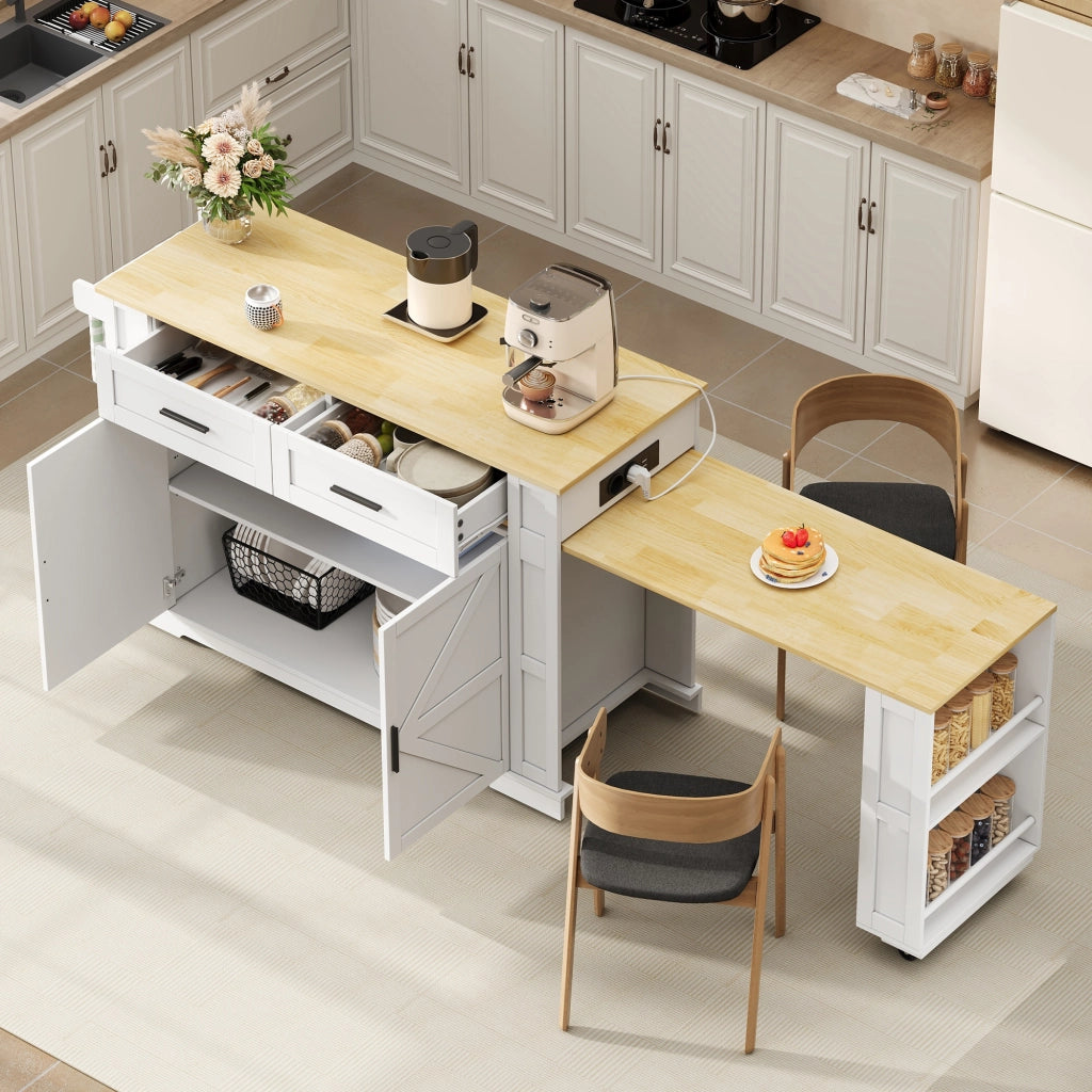 ISOLA CUCINA 130(205)x50x93 cm con prese, MDF Bianco/Legno