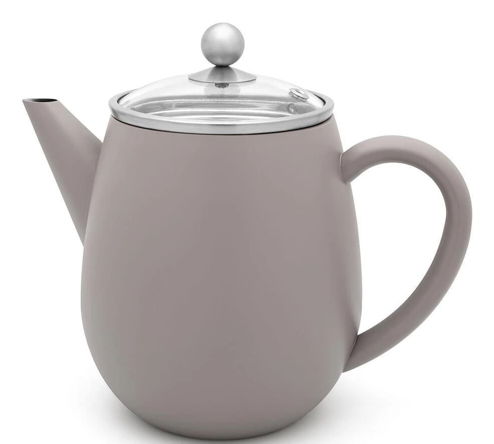 Bredemeijer 111016 Duet Eva Teiera singola 1100 ml Acciaio Inox 304 Doppia Parete con Filtro Beccuccio Antigoccia Maniglia Ergonomica colore Grigio Beton