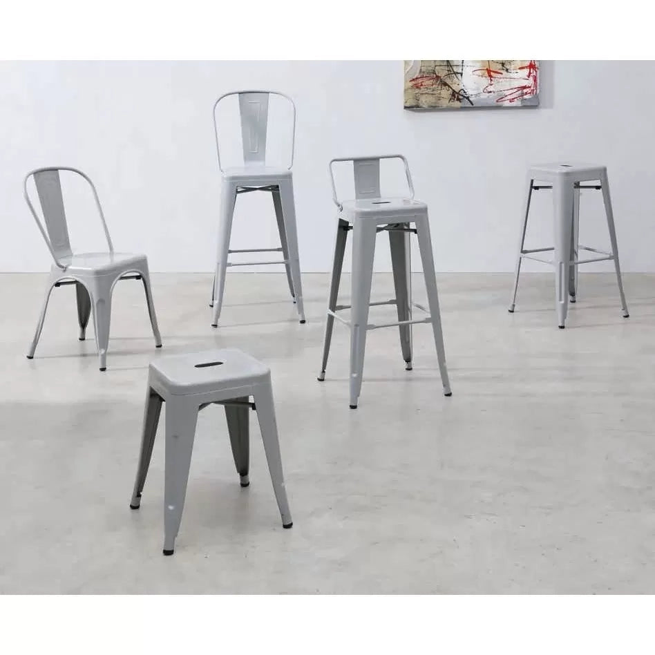 Set 4 sgabelli moderni metallo grigio metallizzato 43x43x77