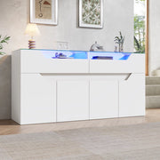 Credenza bianca in MDF con vetro temperato, due cassetti e illuminazione controllabile integrata