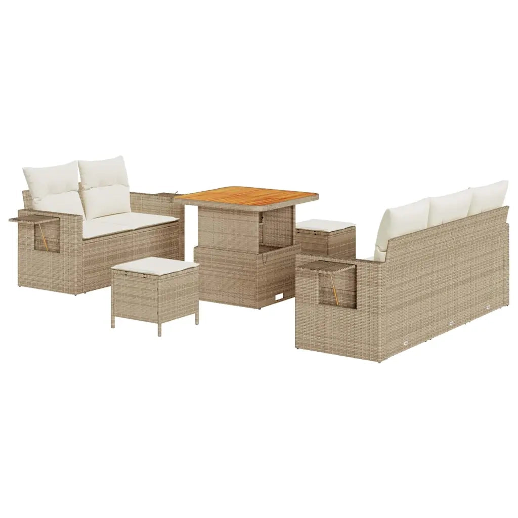 Set Divano da Giardino 10 pcs Beige e Crema polyrattan