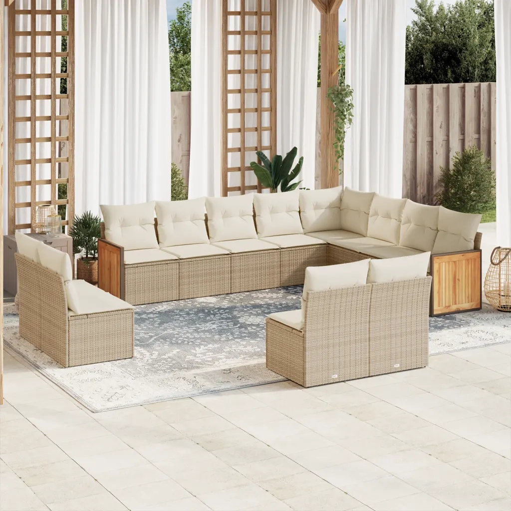 Set Divani da Giardino 12 pz con Cuscini Beige in Polyrattan 3228151