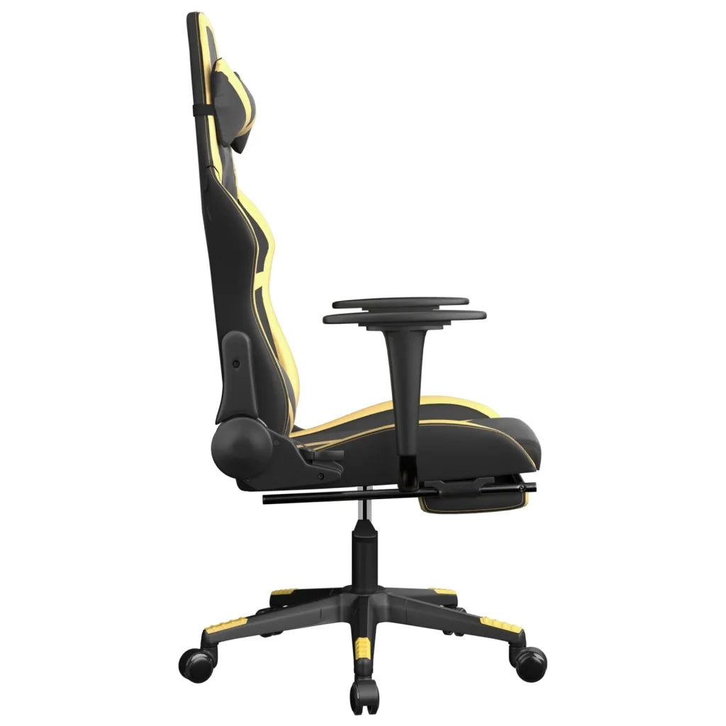 Sedia da Gaming | Sedia da e-sports Massaggiante Poggiapiedi Nero e Oro Similpelle