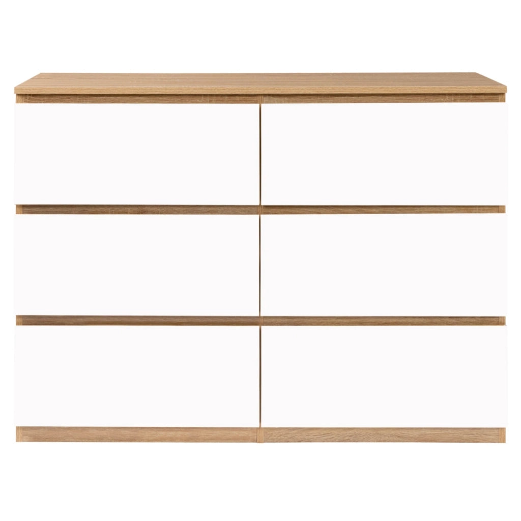 IDMarket - TOMI 110 cm cassettiera a 6 cassetti effetto faggio e bianco