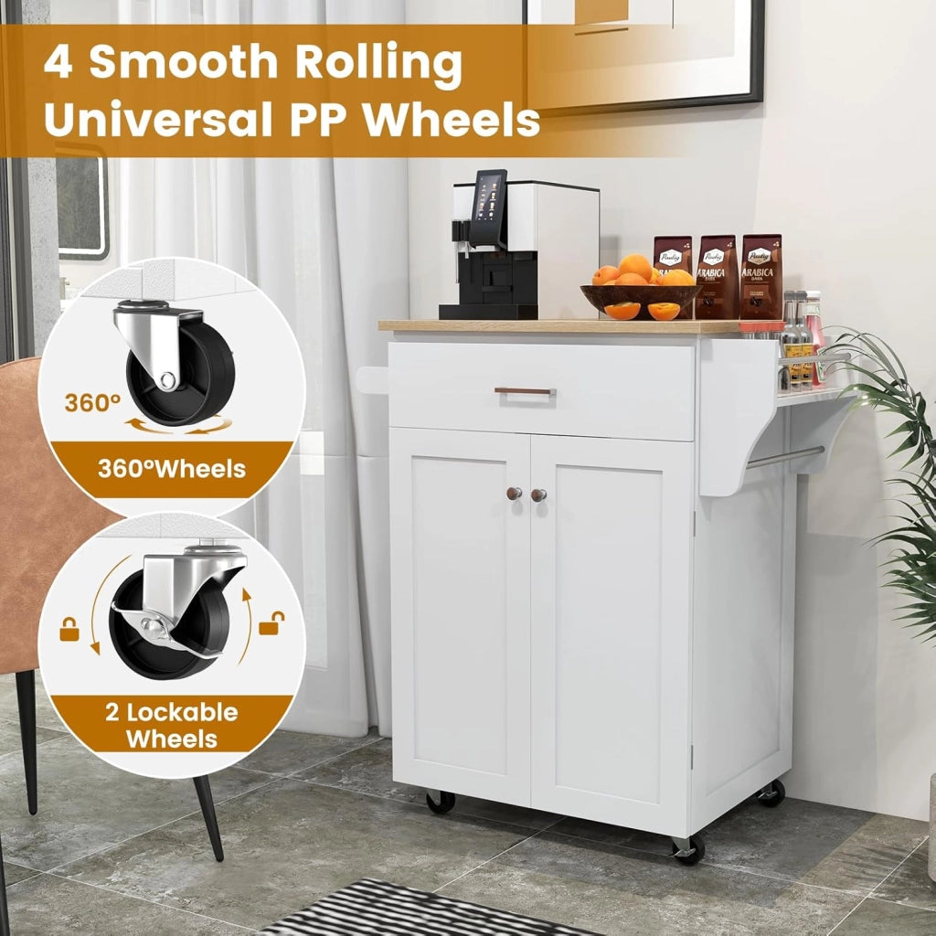 Carrello da cucina con piano di lavoro, carrello da portata con ruote, armadio da cucina con cassetto e ripiano regolabile, carrello da cucina con portasciugamani, mobile da cucina, in legno
