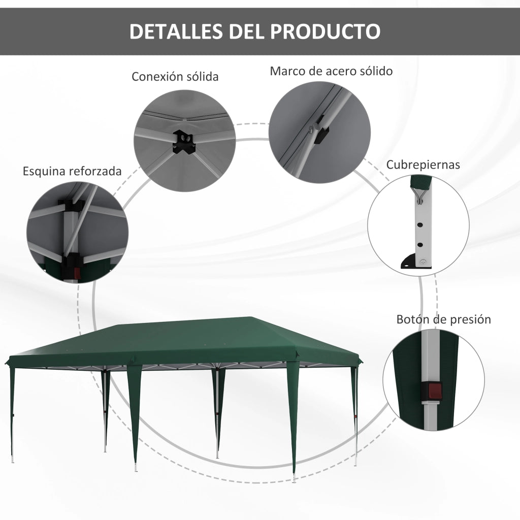 Gazebo da Giardino 6x3m Regolabile in Altezza ¨C zephmum ¨C Verde, Acciaio, Con Borsa di Trasporto
