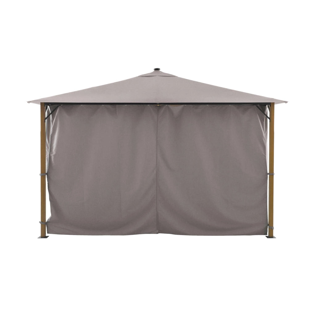 Gazebo da giardino 3x4m in alluminio effetto legno con tende e led,