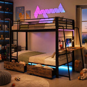 Letto a soppalco 140x200 cm con scrivania; LED RGB; prese USB e Type-C; nero