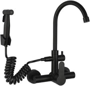 Montaggio a Parete per Rubinetto da Cucina in Acciaio Inossidabile 304 - Mistificatore Acqua Calda e Fredda con Uscita Rotativa 360° e Doccia Manuale - Nero Opaco