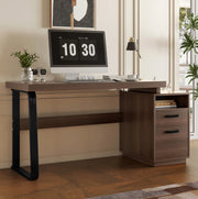 Scrivania marrone 135 x 54 cm in MDF e metallo con cassetto e vani