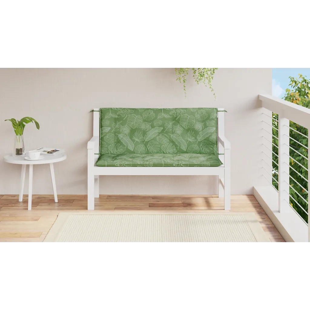 Cuscini Panca Giardino 2 pz-Set di 2 Cuscini per panchina da esterno Motivo a Foglie 120x50x7 cm Tessuto
