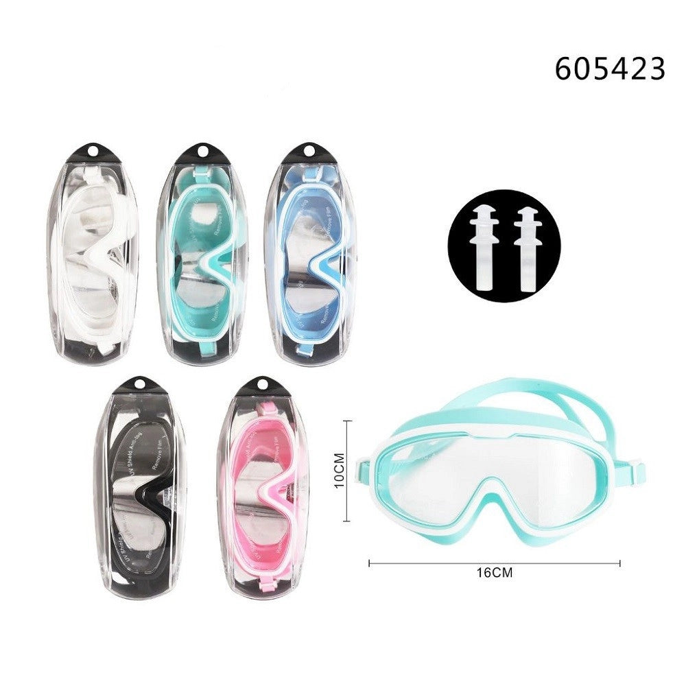Trade Shop - Maschera Occhialini Tappi Nuoto Mare Spiaggia Estate 16x10cm Vari Colori 605423 -
