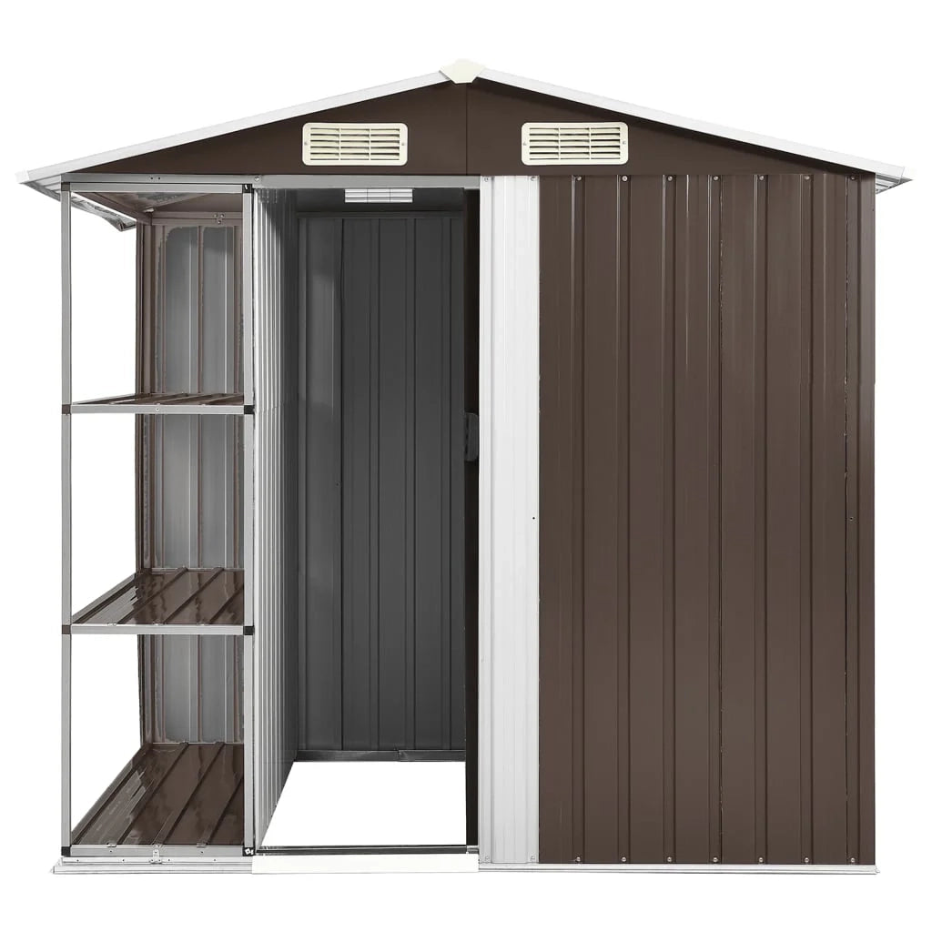 Casetta da giardino cabina ripostiglio casetta da esterno robusta casetta per attrezzi con ripiano 205 x 130 x 183 cm ferro marrone 02_0022224