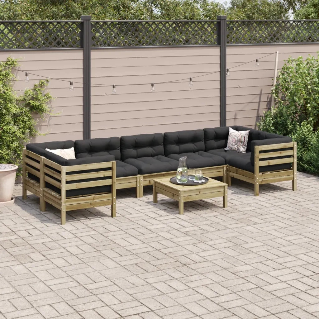 Set Divani da Giardino 8pz con Cuscini Legno Impregnato di Pino