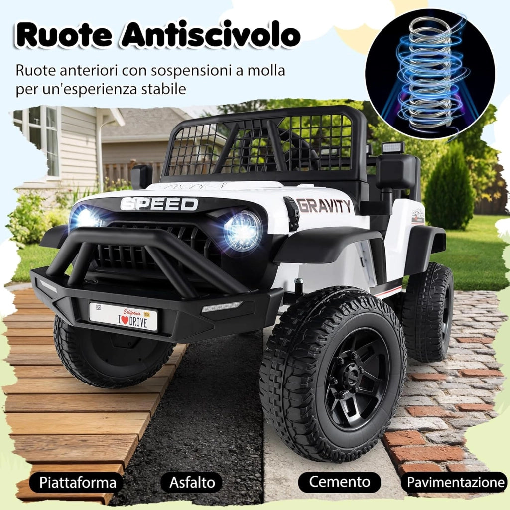 24V Macchina Eletrrica per Bambini, Auto Elettrica con Telecomando Genitori, Musica, Clacson, Fari LED e Sospensioni a Molla, 1,6-4,1 km/h, 3 Anni+ (Bianco)