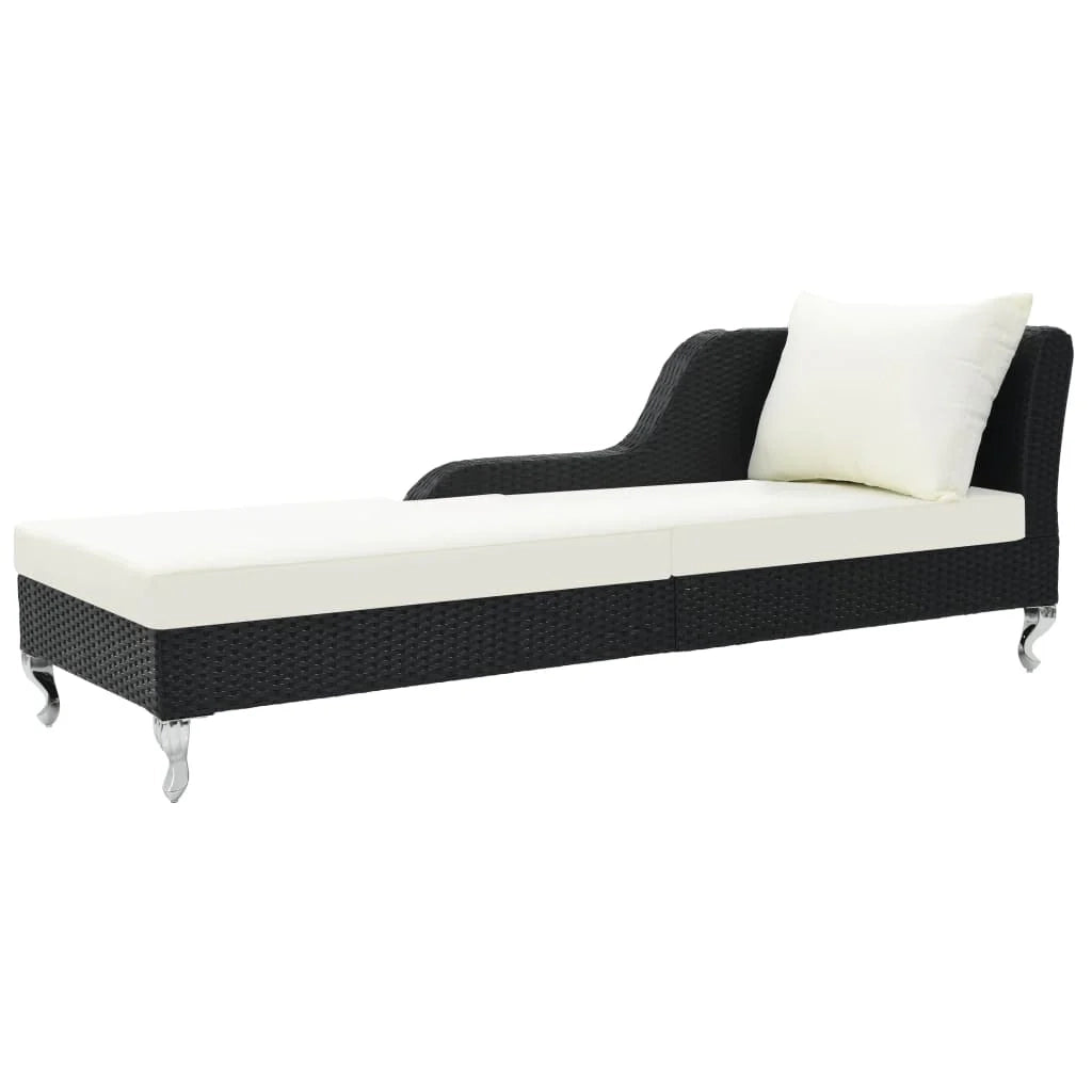 Lettino prendisole sedia a sdraio lettino prendisole letto da giardino mobili da esterno per patio con cuscino resina intrecciata nera 02_0012530