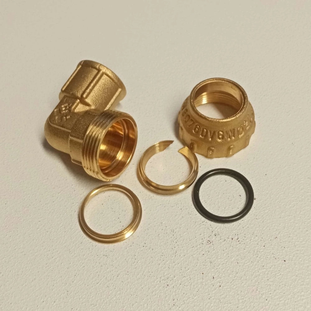 Raccordo f 25x3/4 gomito di giunzione in ottone con tenuta o-ring ed ogiva in ottone