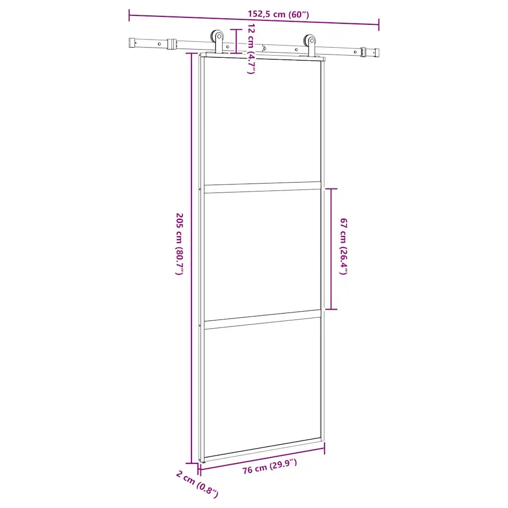 Porta Scorrevole Ferramenta 76x205 cm Vetro Temperato Alluminio