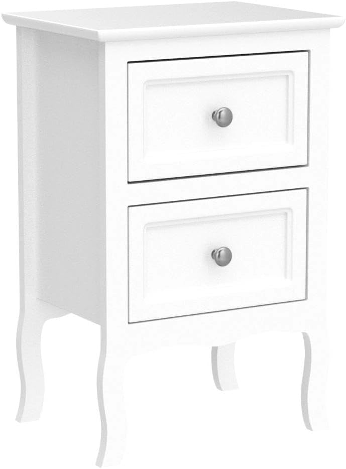 Set di 2 Comodini Shabby Chic Bianchi con 2 Cassetti per Camera da Letto Comodino da Notte in MDF 40x30x60cm TS119ws