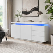 Credenza moderna bianca lucida con illuminazione LED e ampio spazio contenitivo