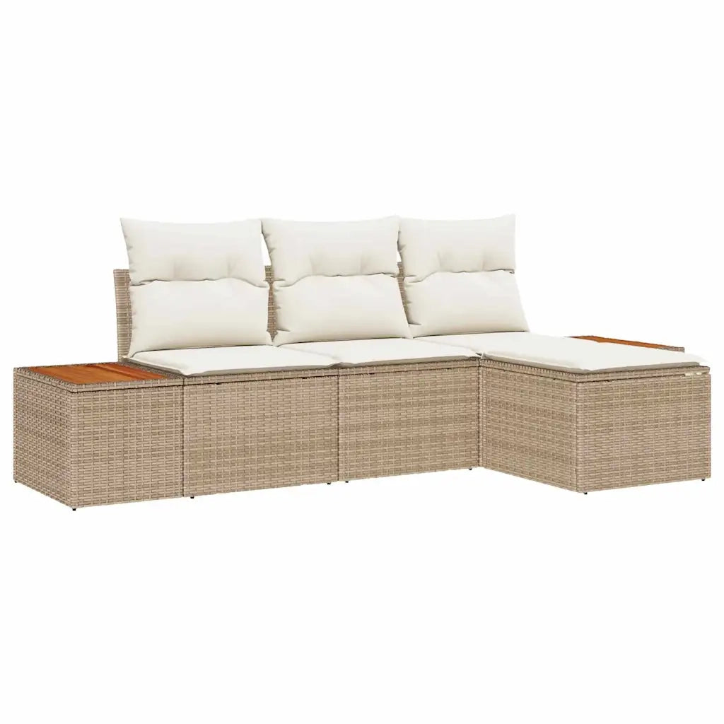 Set Divano da Giardino con cuscino 4 pcs Beige polyrattan