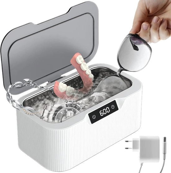 Pulitore Ultrasonico per Occhiali, Gioielli e Protesi - Pulitore Ultrasonico - Apparecchio di Pulizia - Pulitore Ultrasonico per Orologi e Monete - Pulitore per Occhiali - Pulitore di Gioielli - 500ml