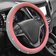 Coprivolante per Auto Rosa Diamond Strass Bling 38cm Pelle PU Antiscivolo Stile Glitter per Donna Ragazza