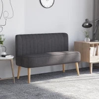 Divano 2 Posti Moderno in Tessuto Senza Braccioli, Divanetto da Salotto con Gambe in Legno, 117x56.5x77 cm, Grigio Scuro