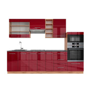 Cucina componibile Fame-Line Bordeaux lucido/Rovere dorato 280 cm, PL Antracite Vicco