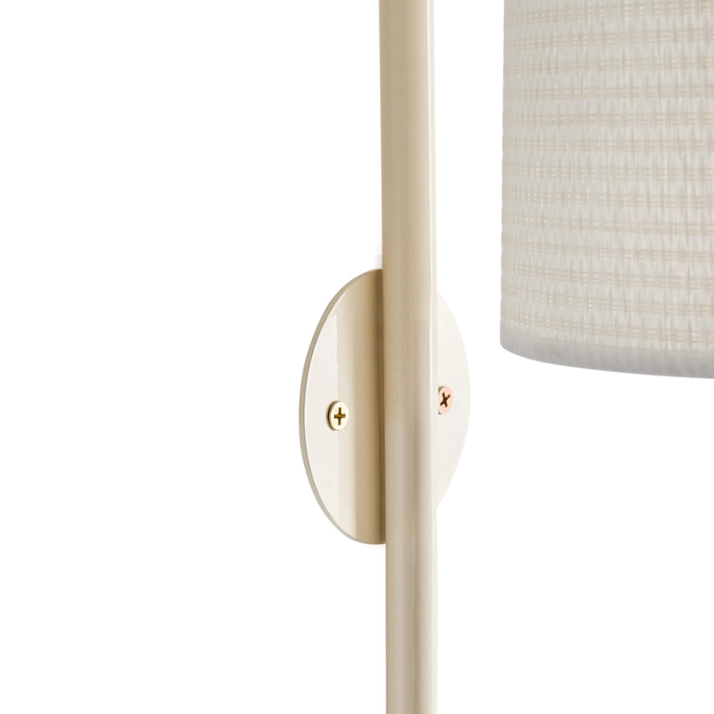 Lampada da parete in ottone e ferro con paralume a tamburo in tessuto Stile moderno di metà secolo beige chiaro