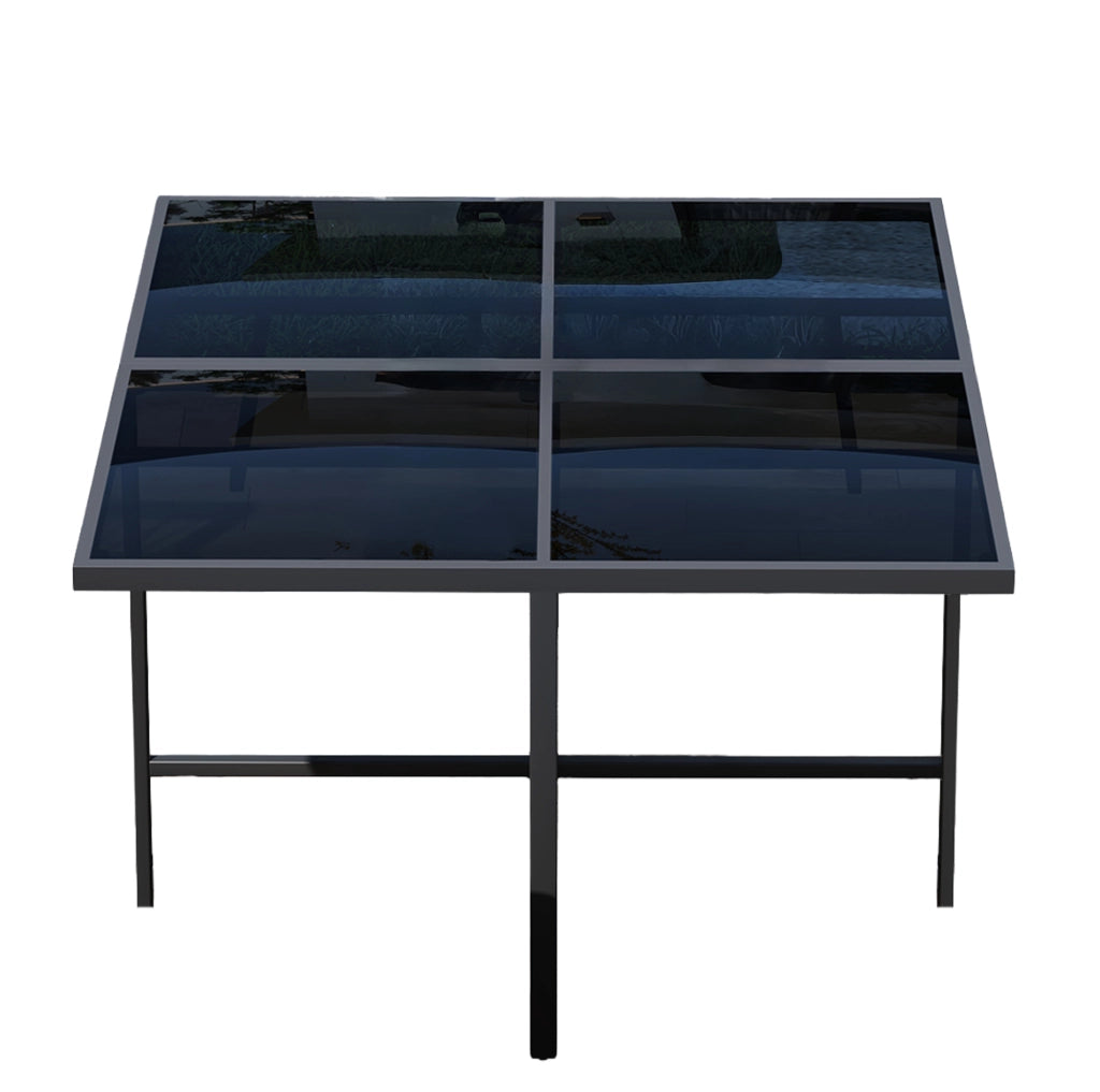 Set da giardino da pranzo 7 pezzi per 6 persone con tavolo in vetro temperato e cuscini; nero e naturale