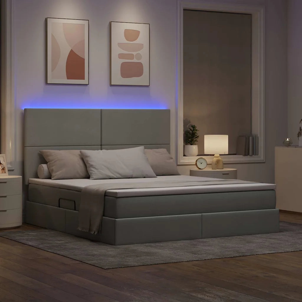 Letto con contenitore e LED con led Grigio chiaro 160 x 200 cm