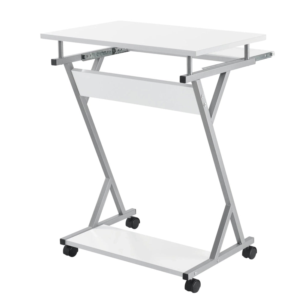 Scrivania per computer con rotelle vassoio scorrevole per tastiera e 4 ruote MDF 60 cm bianco 03_0001153