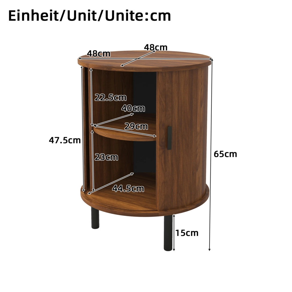 Mobiletto rotondo 48x48x65 cm in MDF e truciolare noce con contenitore
