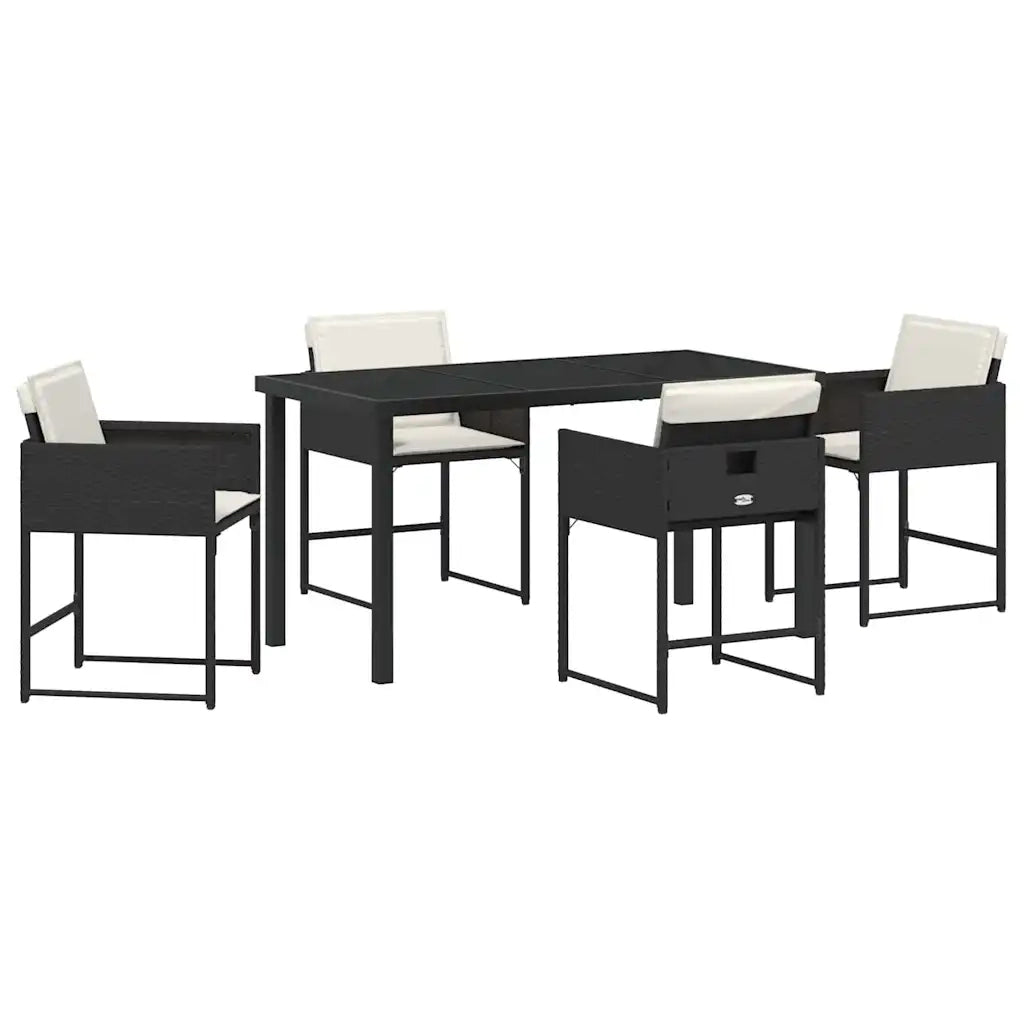 Set da Pranzo per Giardino 5 pcs Nero polyrattan