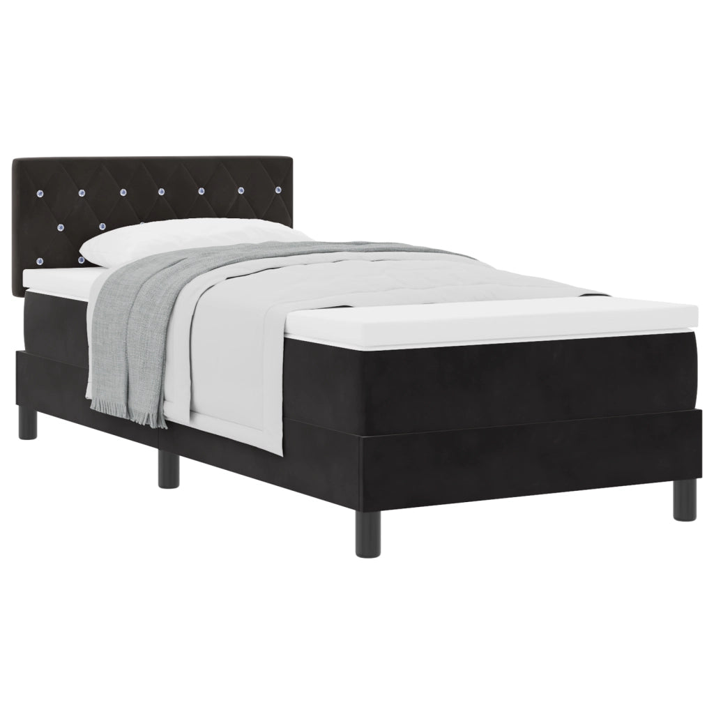 Letto con Box Spring e Materasso Nero Singolo in Velluto