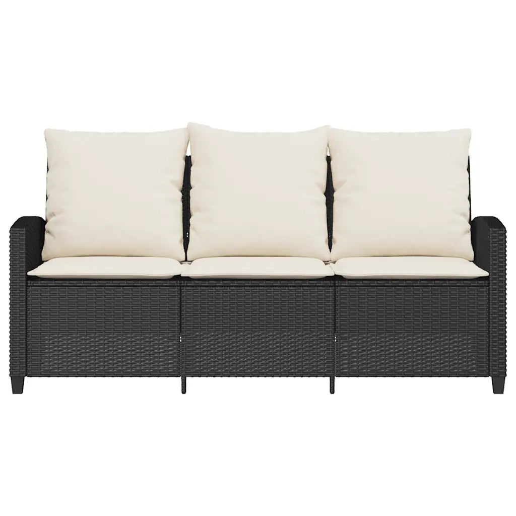 Divano da Giardino a 3 Posti Cuscini&Tavolo-Sofa da Giardino-Divano da esterno Nero in Polyrattan
