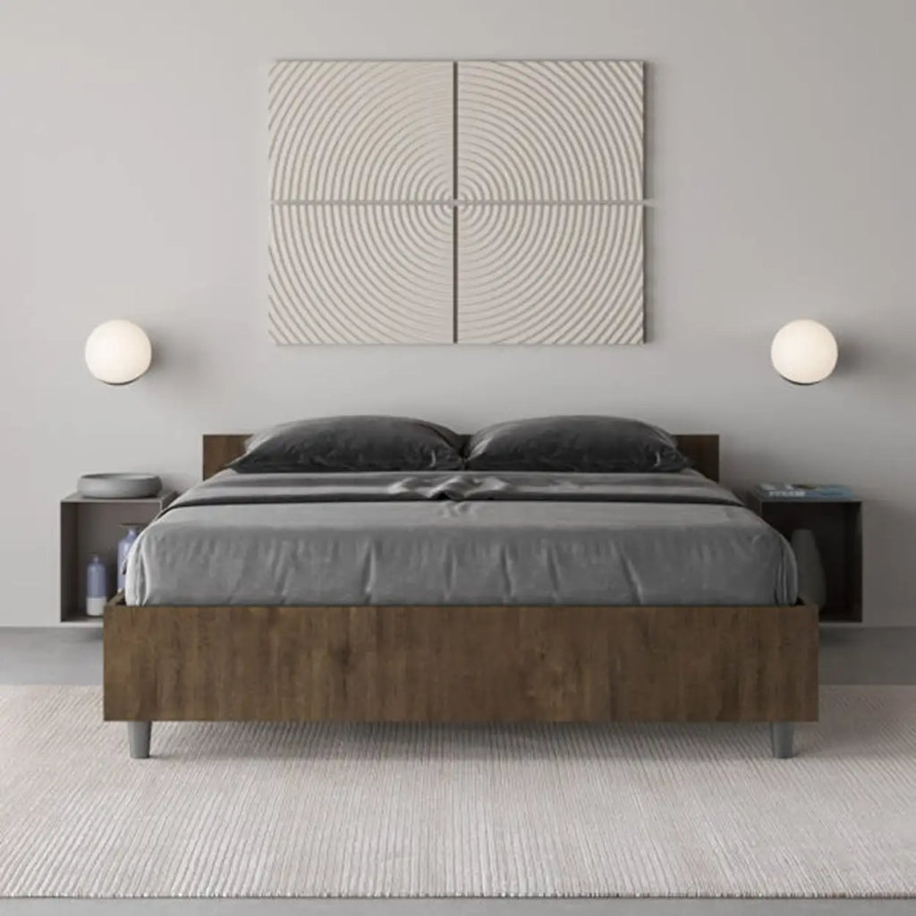 Letto matrimoniale francese con rete 140x190 noce Nuamo