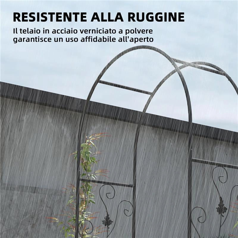 ARCO DA GIARDINO CON CANCELLO TRALICCIO PER PIANTE RAMPICANTI IN METALLO 2.2X1 MT NERO